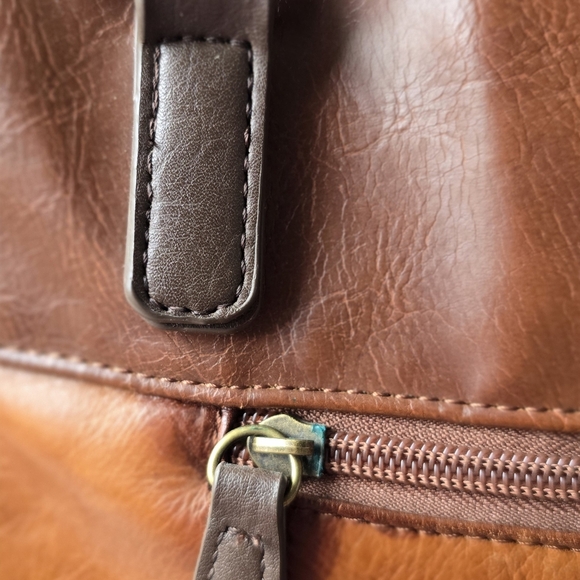 Stone & Co Genuine Leather Satchel Cognac Boho Distressed Vintage Two-Tone - Picture 4 of 8
